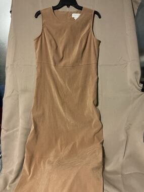 Studio C Dress Long SZ 10 Stretch Faux Suede Slit Legging Sides Brown Sleeveless